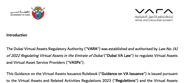 迪拜的 VARA 发布虚拟资产发行指导